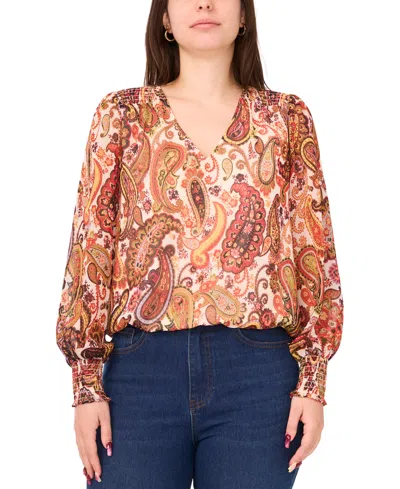 Sam & Jess Women's Smocked Waist V-neck Woven Top In Brown