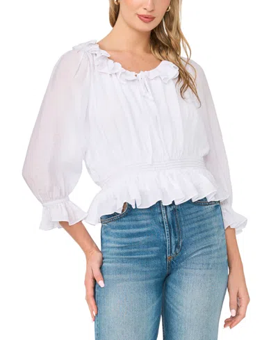 Sam & Jess Women's Tie-neck Ruffle-sleeve Top In White