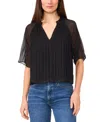Sam & Jess Women's Wrap-front Sheer Puff-sleeve Top In Rich Black