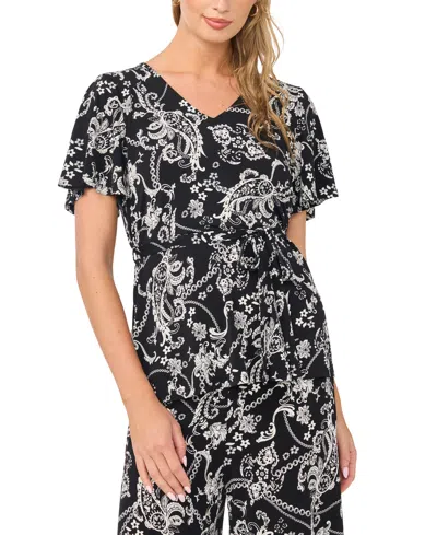 Sam & Jess Women's V-neck Flutter-sleeve Tunic Top In Black