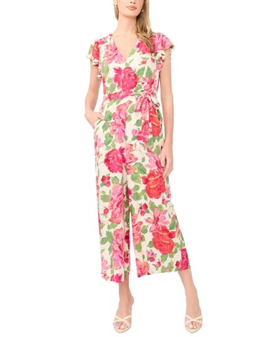 Sam & Jess Women's V-neck Flutter-sleeve Wide-leg Jumpsuit In Multi