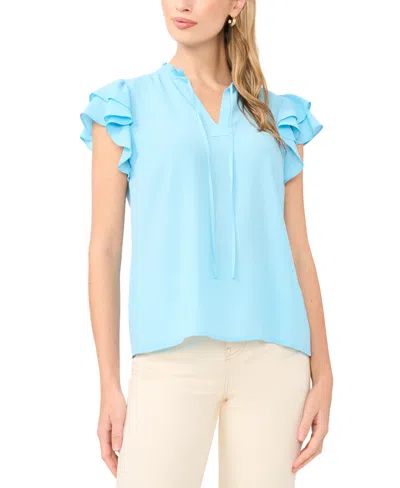 Sam & Jess Women's V-neck Ruffle Top In Blue