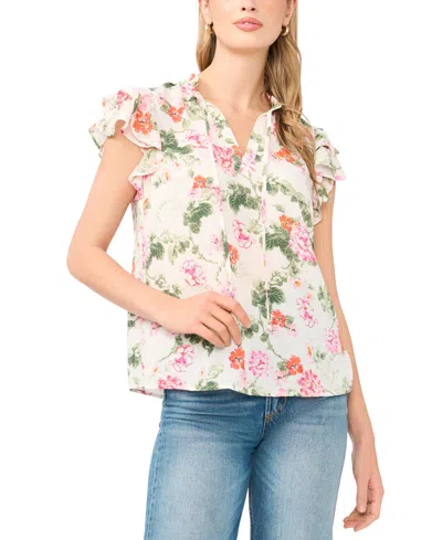 Sam & Jess Women's V-neck Ruffle-sleeve Top In White
