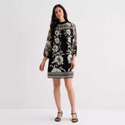 Sam & Jess Womens 3/4 Sleeve Floral Shift Dress In Black