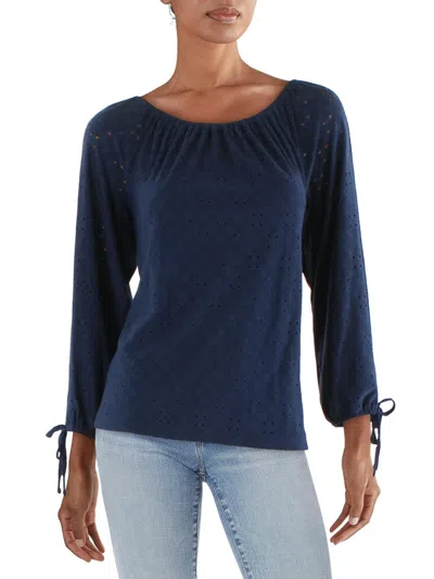 Sam & Jess Womens Blouse Eyelet Off The Shoulder In Blue