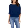 Sam & Jess Womens Butterfly Sleeve Smocked Waist Blouse In Blue