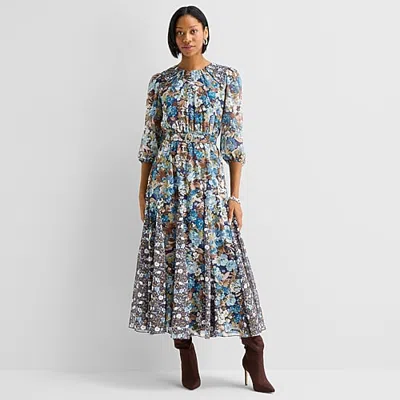 Sam & Jess Womens Keyhole Neck Long Sleeve Balloon Maxi Dress In Blue