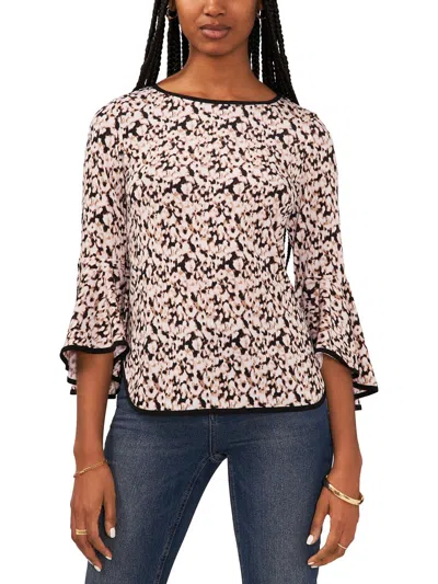Sam & Jess Womens Knit Bell Sleeves Blouse In Neutral Cheetah