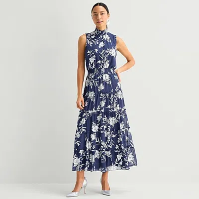 Sam & Jess Womens Mock Neck Sleeveless Chiffon Maxi Dress In Multi