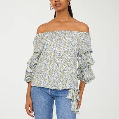 Sam & Jess Womens Off Shoulder Balloon Sleeve Blouse In Blue