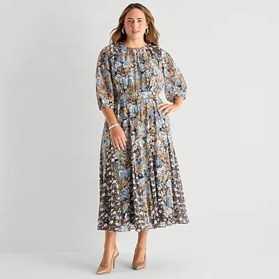 Sam & Jess Womens Plus Round Neck Long Sleeve Balloon Chiffon Maxi Dress In Blue