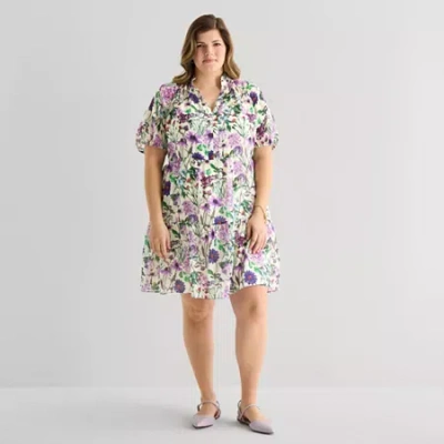 Sam & Jess Womens Plus Short Sleeve Floral Shift Dress In Multi