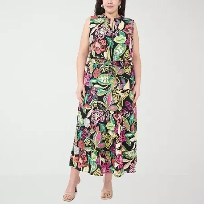 Sam & Jess Womens Plus Sleeveless Floral Maxi Dress In Black