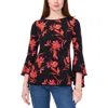 Sam & Jess Petite Floral-print Bell-sleeve Top In Multi
