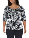 Sam & Jess Womens Ruffled Neckline Abstract Blouse In Blue