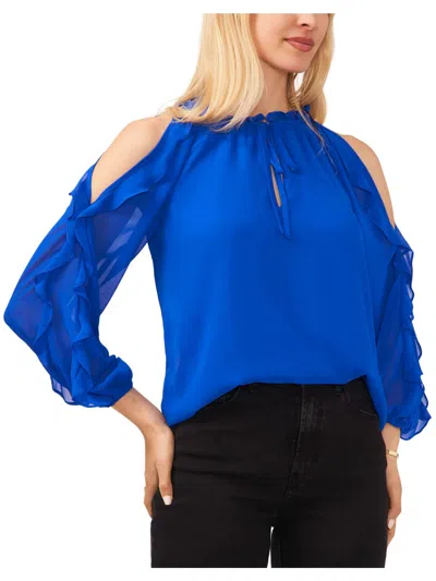 Sam & Jess Womens Ruffled Slit Sleeves Blouse In Blue