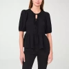 Sam & Jess Womens Short Sleeve Bow Front Blouse In Black