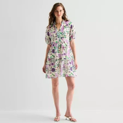 Sam & Jess Womens Short Sleeve Floral Shift Dress In Pink