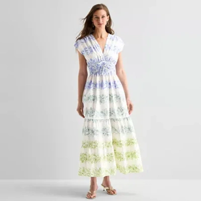 Sam & Jess Womens Short Sleeve Ombre Maxi Dress In White