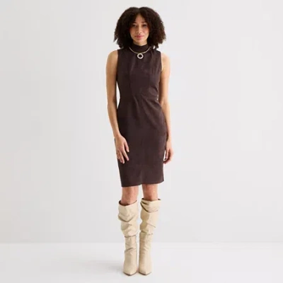 Sam & Jess Womens Sleeveless Sheath Dress In Brown