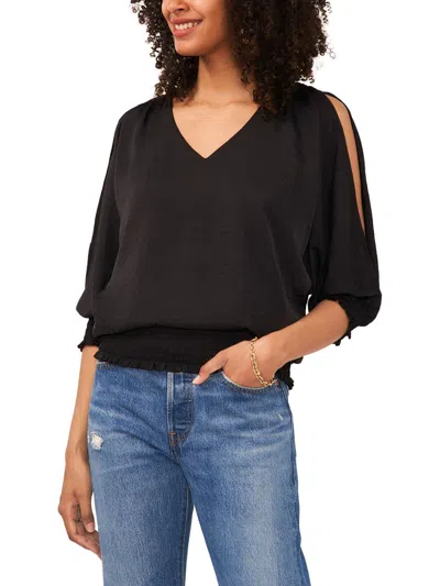 Sam & Jess Womens Smocked Cold Shoulder Blouse In Black