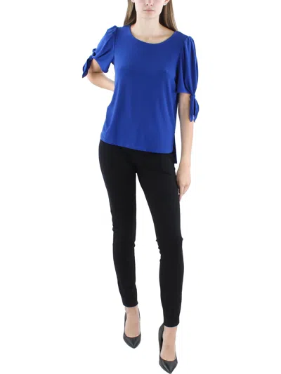 Sam & Jess Womens Solid Tie Sleeve Pullover Top In Blue