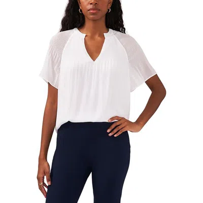 Sam & Jess Womens Split Neck Flutter Sleeve Pullover Top In Bright White