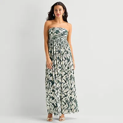 Sam & Jess Womens Straight Neck Sleeveless Floral Evening Gown In Green
