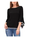 Sam & Jess Petite Contrast-trim Bell-sleeve Top In Black