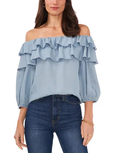 Sam & Jess Ruffled Off-the-shoulder Top In Artic Sur Blue