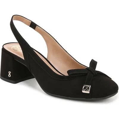 Sam & Libby Giselle Womens Bow Faux Leather Slingback Heels In Black