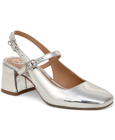 Sam & Libby Grace Block-heel Slingback Pumps In Silver Mirror Metallic
