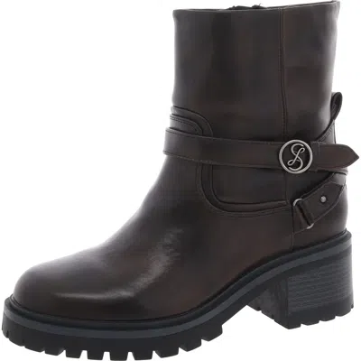 Sam & Libby Owen Womens Lugged Sole Faux Leather Motorcycle Boots In Black