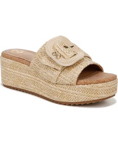 Sam & Libby Women's Crysta Buckle Platform Wedge Sandals In Natural Raffia