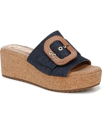 Sam & Libby Women's Crysta Buckle Platform Wedge Sandals In Polar Blue Denim