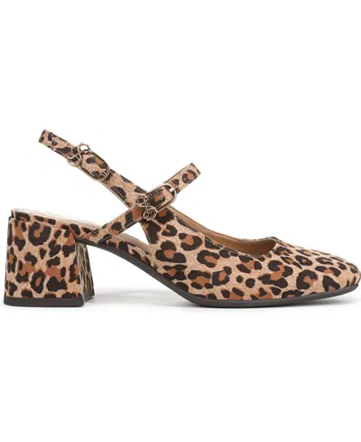 Sam & Libby Women's Grace Block Heel Slingback Mary Jane Pumps In Animal Print