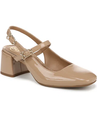 Sam & Libby Women's Grace Block Heel Slingback Mary Jane Pumps In True Tan Patent
