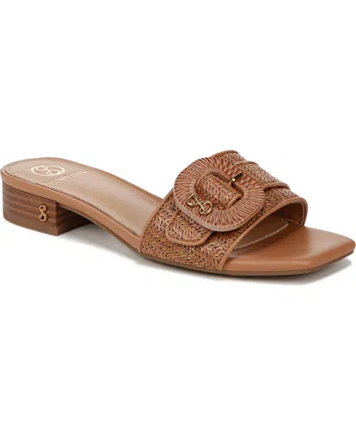 Sam & Libby Women's Kandie Buckle Block Heel Slide Sandals In Light Cuoio Raffia