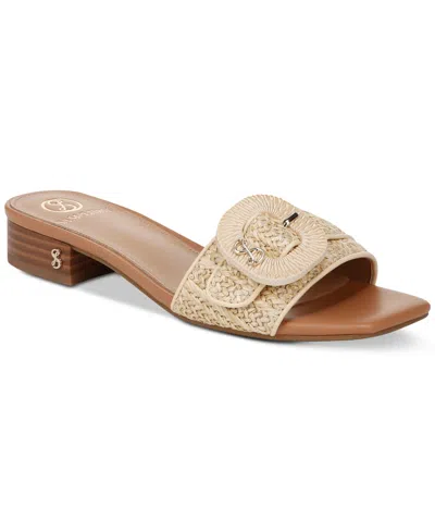 Sam & Libby Women's Kandie Buckle Block Heel Slide Sandals In Natural Raffia