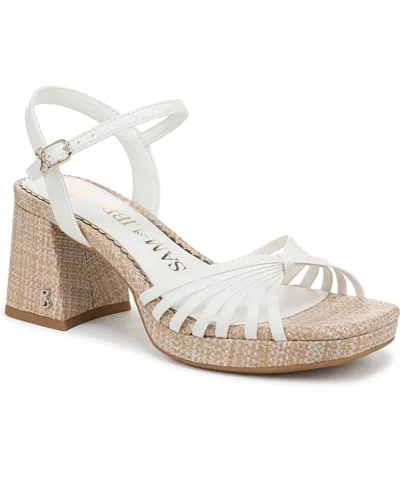 Sam & Libby Women's Lacey Block Heel Strappy Platform Sandals In White
