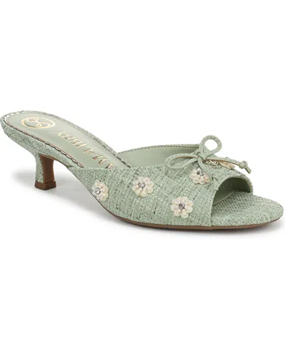 Sam & Libby Women's Ollie Fleur Flower Kitten Heel Slide Dress Sandals In Green Raffia