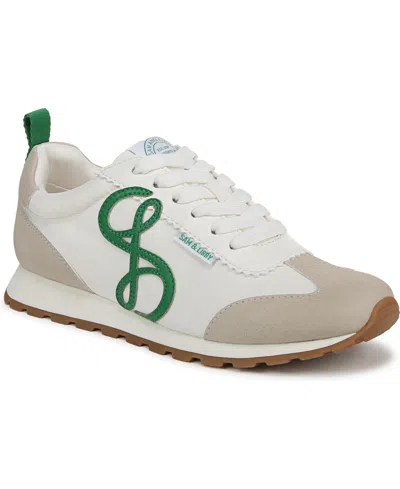 Sam & Libby Women's Rowen Lace Up Retro Sneakers In White,lime Zest