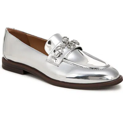 Sam & Libby Womens Metallic Patent Loafers In Silver Mirror Metallic