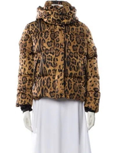 Pre-owned Sam Animal Print Down Jacket In Brown