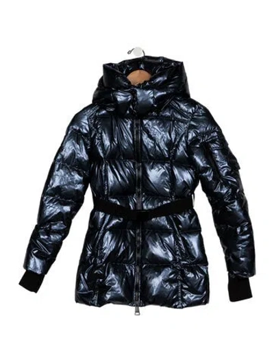 Pre-owned Sam Kids' Blue Metallic Puffer Coat With Zip And Buckle Closure In Blue/metallic