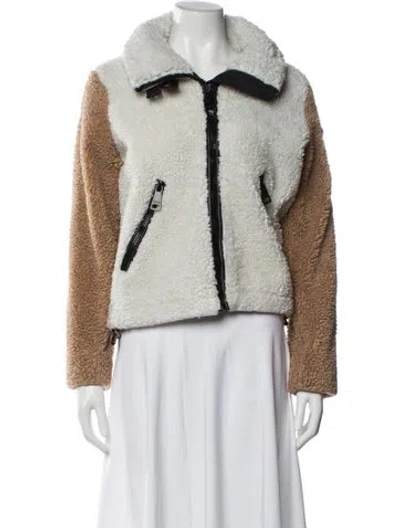 Pre-owned Sam Colorblock Pattern Faux Fur Jacket In Brown