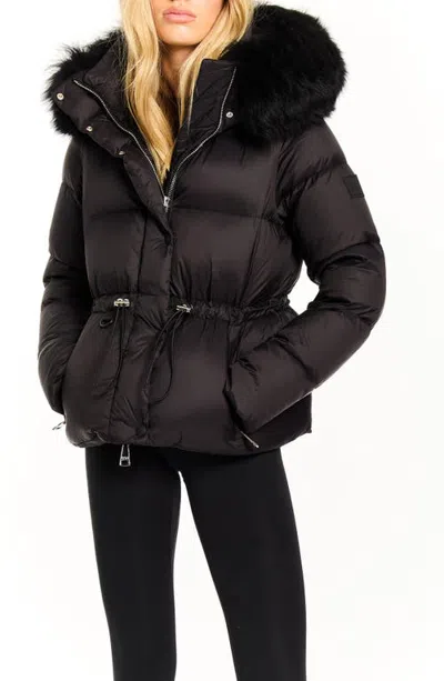 Sam . Delaney Water Repellent Puffer Coat With Genuine Lamb Hair Trim In Black