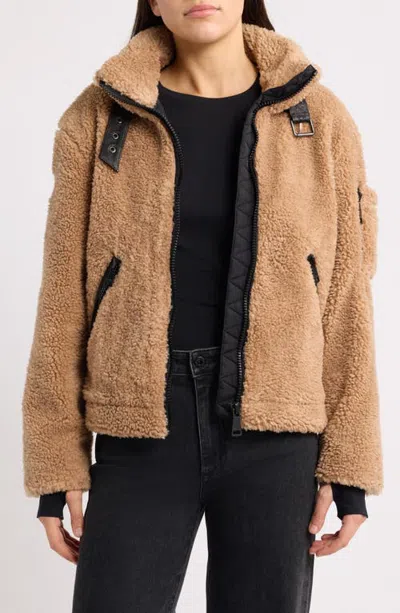 Sam . Denver Faux Fur Jacket With Leather Trim In Brown