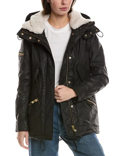 Sam . Devon Shearling-trim Coat In Black