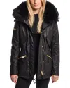 Sam Devon Shearling Trim Parka In Carbon/black